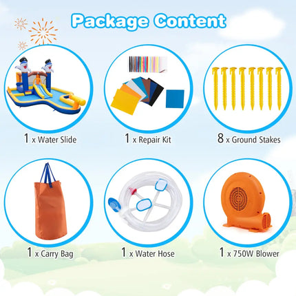 7-In-1 Water Slide Park with Splash Pool and Water Cannon with 680W Blower - Inflatable Water Slides