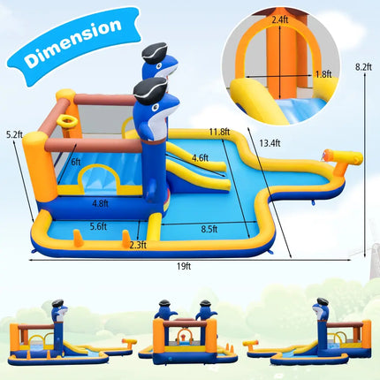 7-In-1 Water Slide Park with Splash Pool and Water Cannon with 680W Blower - Inflatable Water Slides