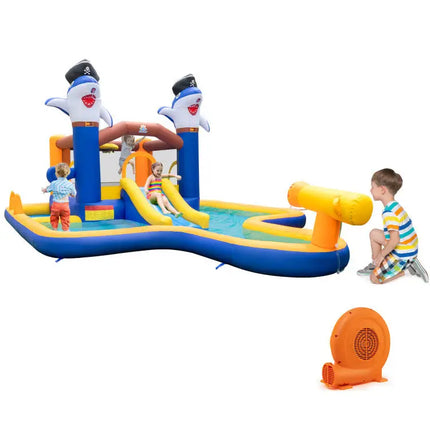 7-In-1 Water Slide Park with Splash Pool and Water Cannon with 680W Blower - Inflatable Water Slides