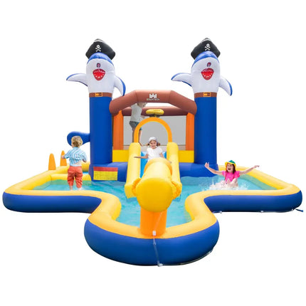 7-In-1 Water Slide Park with Splash Pool and Water Cannon without Blower - Blue - Outdoor Play
