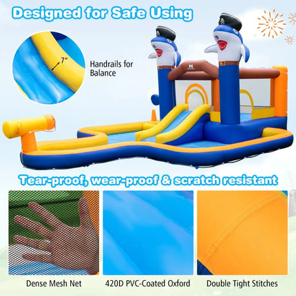 7-In-1 Water Slide Park with Splash Pool and Water Cannon without Blower - Blue - Outdoor Play