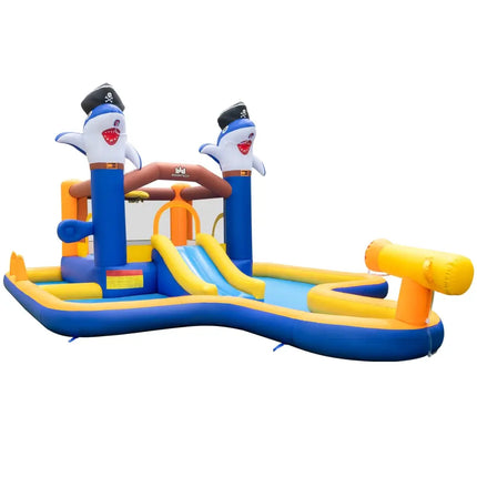 7-In-1 Water Slide Park with Splash Pool and Water Cannon without Blower - Blue - Outdoor Play