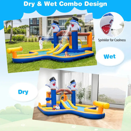 7-In-1 Water Slide Park with Splash Pool and Water Cannon without Blower - Blue - Outdoor Play