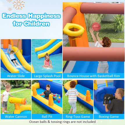 7-In-1 Water Slide Park with Splash Pool and Water Cannon without Blower - Blue - Outdoor Play