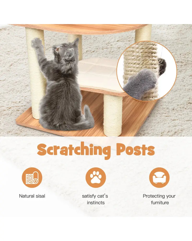 7-Layer Wooden Cat Tree Tall Cat Tower with Sisal Posts and Condo-Natural - Natural - Cat Trees Condos & Scratchers