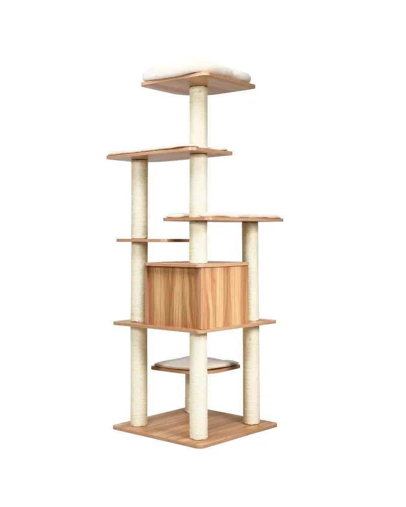 7-Layer Wooden Cat Tree Tall Cat Tower with Sisal Posts and Condo-Natural - Natural - Cat Trees Condos & Scratchers