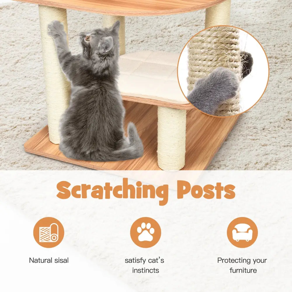 7-Layer Wooden Cat Tree Tall Cat Tower with Sisal Posts and Condo-Natural - Natural - Cat Trees Condos & Scratchers