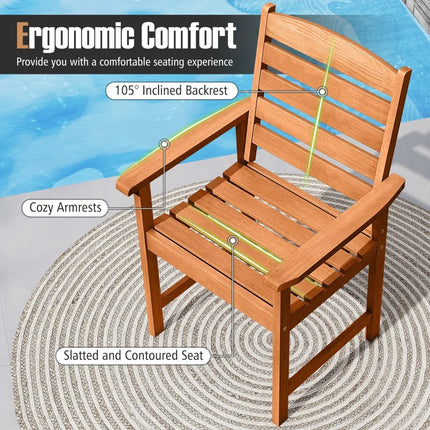7 Pcs Outdoor Dining Set Teak Oil Finish Slatted Rectangular Dining Table and 6 Armchairs - Natural - Patio