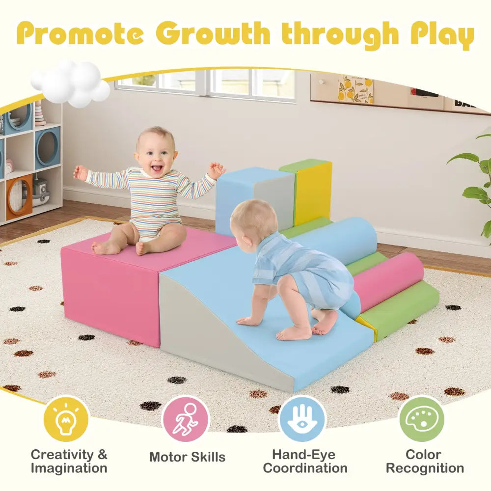 7-Piece Foam Blocks for Toddlers Soft Climbing Toys Indoor Play for Babies-Pink - Pink - Climbers & Slides