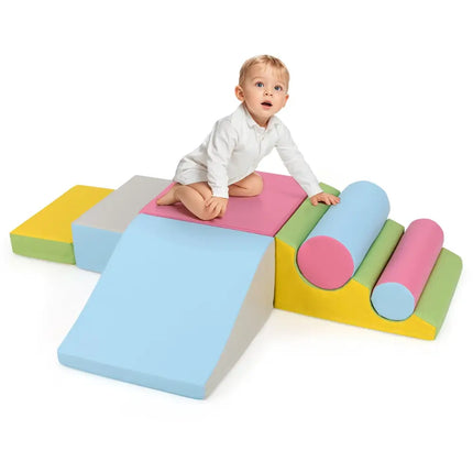 7-Piece Foam Blocks for Toddlers Soft Climbing Toys Indoor Play for Babies-Pink - Pink - Climbers & Slides