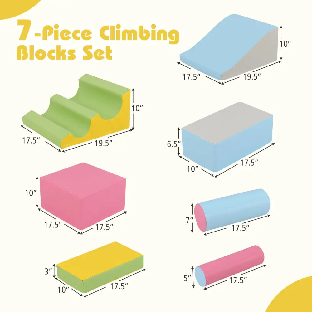 7-Piece Foam Blocks for Toddlers Soft Climbing Toys Indoor Play for Babies-Pink - Pink - Climbers & Slides