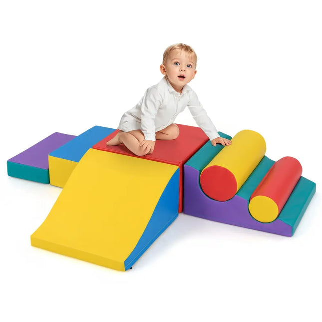 7-Piece Foam Blocks for Toddlers Soft Climbing Toys Indoor Play for Babies-Red - Red - Climbers & Slides