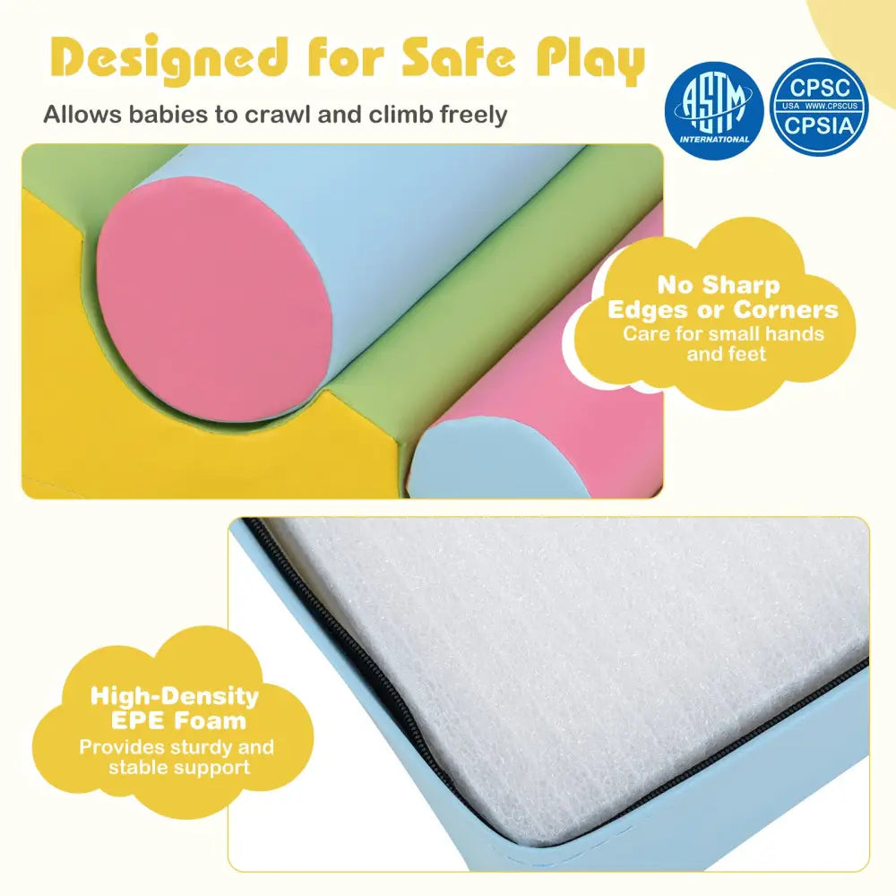 7-Piece Foam Blocks for Toddlers Soft Climbing Toys Indoor Play for Babies-Pink - Pink - Climbers & Slides