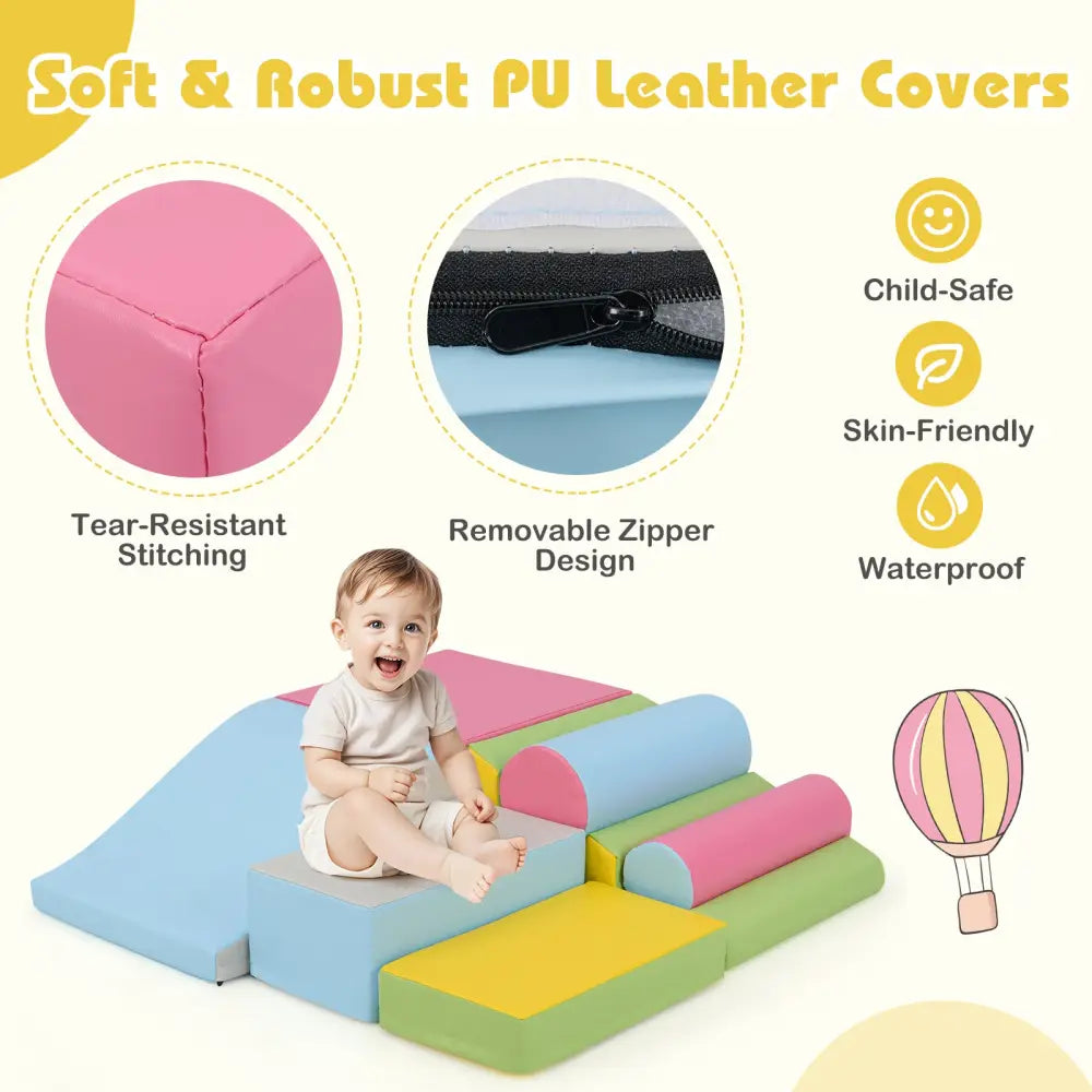7-Piece Foam Blocks for Toddlers Soft Climbing Toys Indoor Play for Babies-Pink - Pink - Climbers & Slides