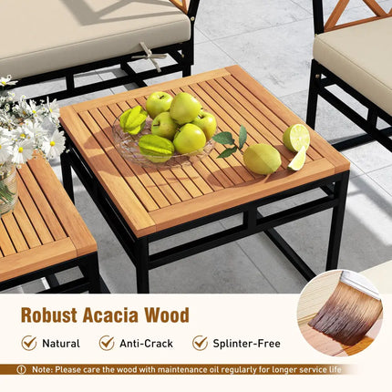 7 Piece Outdoor Conversation Set with Cushions and Bungee Rope Seat-Beige - Beige - Patio Conversation Sets