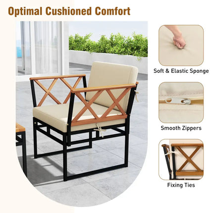 7 Piece Outdoor Conversation Set with Cushions and Bungee Rope Seat-Beige - Beige - Patio Conversation Sets