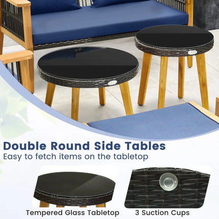 7 Piece Outdoor Conversation Set with Stable Acacia Wood Frame Cozy Seat & Back Cushions-Navy - Navy - Patio