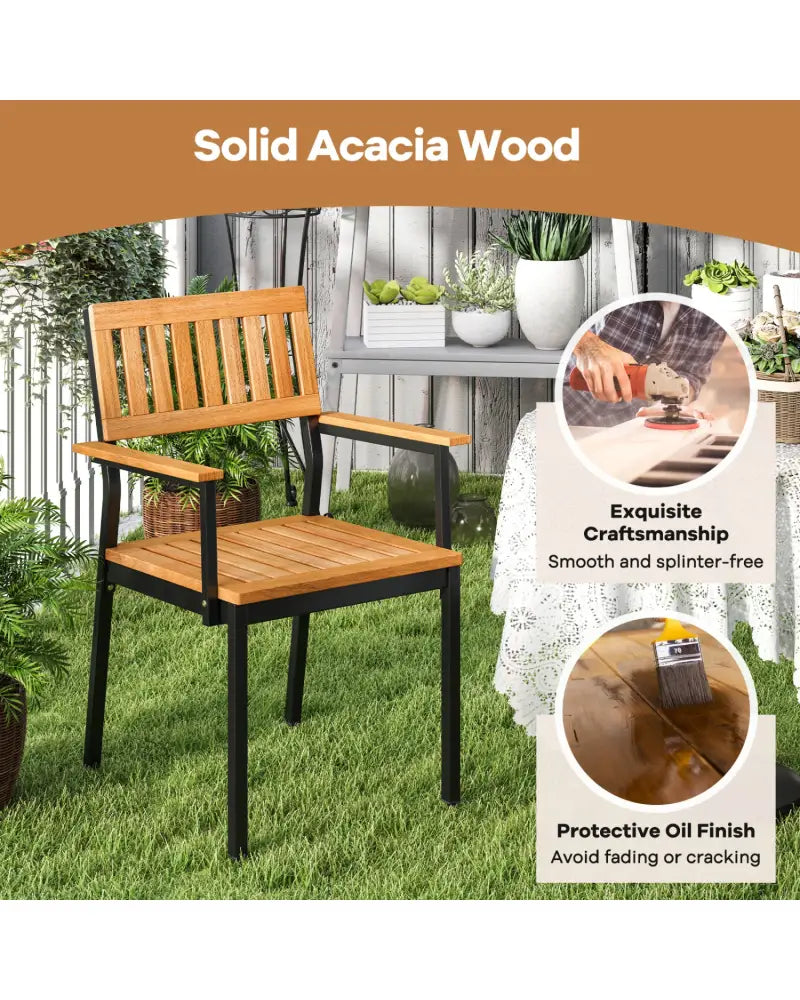 7-Piece Outdoor Dining Set for 6 with Acacia Table & Armchairs and Umbrella Hole - Patio Dining Sets