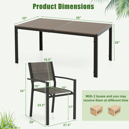 7 Piece Outdoor Dining Set with 6 Stackable Chairs and Large Rectangle Table-Gray - Gray - Patio Dining Sets