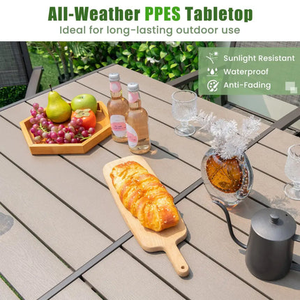 7 Piece Outdoor Dining Set with 6 Stackable Chairs and Large Rectangle Table-Gray - Gray - Patio Dining Sets