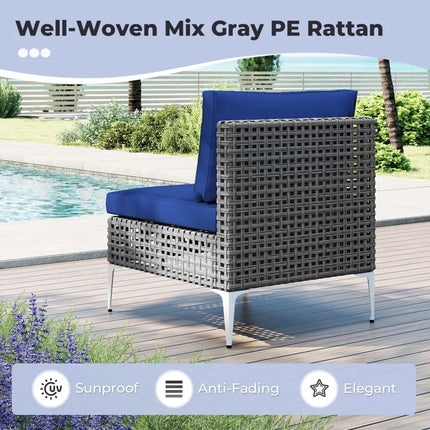 7 Piece Outdoor Furniture Set Wicker Chairs with Tempered Glass Coffee Table-Navy - Navy - Patio Conversation Sets