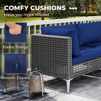 7 Piece Outdoor Furniture Set Wicker Chairs with Tempered Glass Coffee Table-Navy - Navy - Patio Conversation Sets