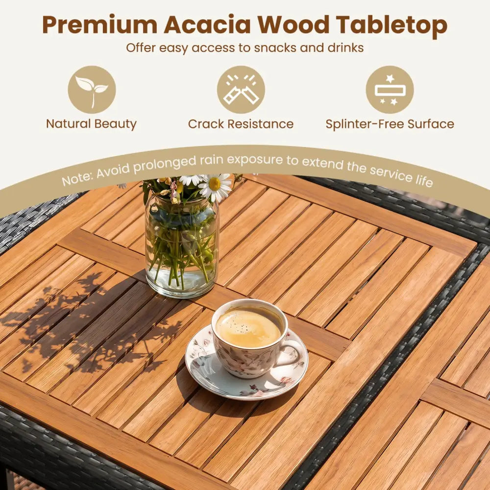 7-Piece Outdoor PE Wicker Bar Set with Bar Height Table and 6 Cushioned Stools for Yard-Brown - Brown - Patio Dining