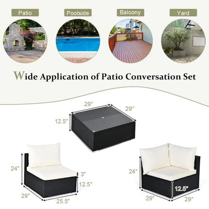 7-Piece Outdoor Sectional Wicker Patio Sofa Set with Tempered Glass Top-Beige - Beige - Outdoor Sectionals