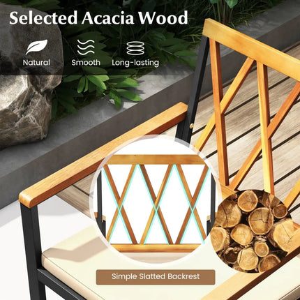 7 Piece Patio Acacia Wood Dining Set Solid Wooden Dining Furniture with Umbrella Hole - Natural - Patio Dining Sets