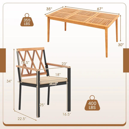 7 Piece Patio Acacia Wood Dining Set Solid Wooden Dining Furniture with Umbrella Hole - Natural - Patio Dining Sets