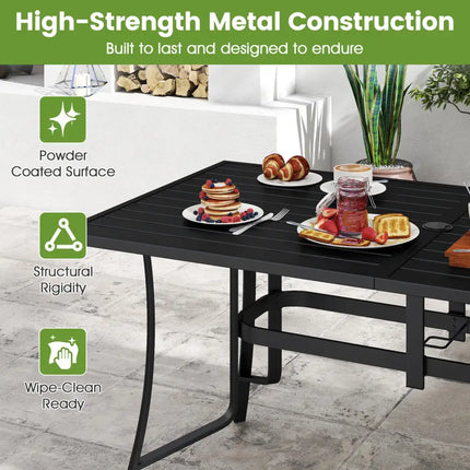 7-Piece Patio Dining Set for 6 with Rectangle Metal Table and Stackable Breathable Mesh Armchairs-Brown - Brown - Patio