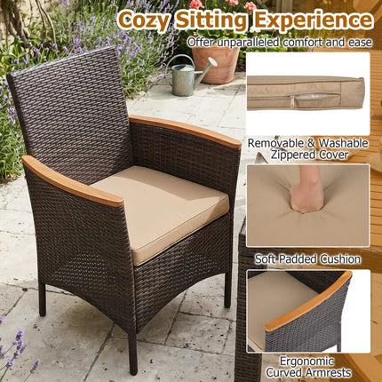 7-Piece Patio Dining Set with Wood Tabletop and Padded Cushion for Backyard-Brown - Brown - Patio Dining Sets