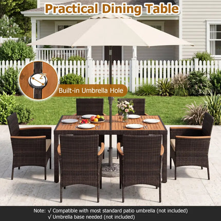 7-Piece Patio Dining Set with Wood Tabletop and Padded Cushion for Backyard-Brown - Brown - Patio Dining Sets
