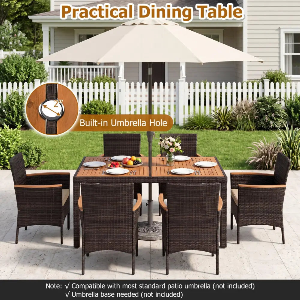 7-Piece Patio Dining Set with Wood Tabletop and Padded Cushion for Backyard-Brown - Brown - Patio Dining Sets