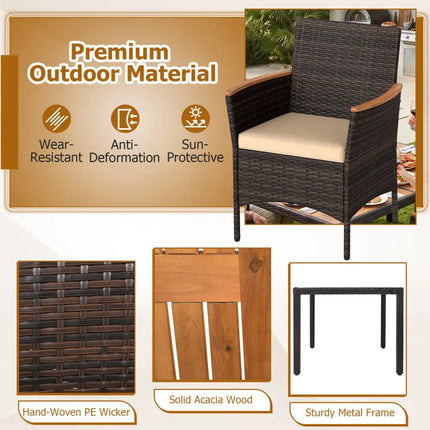 7-Piece Patio Dining Set with Wood Tabletop and Padded Cushion for Backyard-Brown - Brown - Patio Dining Sets