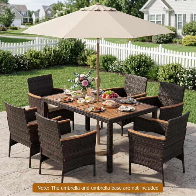 7-Piece Patio Dining Set with Wood Tabletop and Padded Cushion for Backyard-Brown - Brown - Patio Dining Sets
