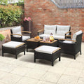 7 Piece Rattan Patio Sofa Set with Acacia Wood Tabletop and Armrests - Off White - Patio Conversation Sets