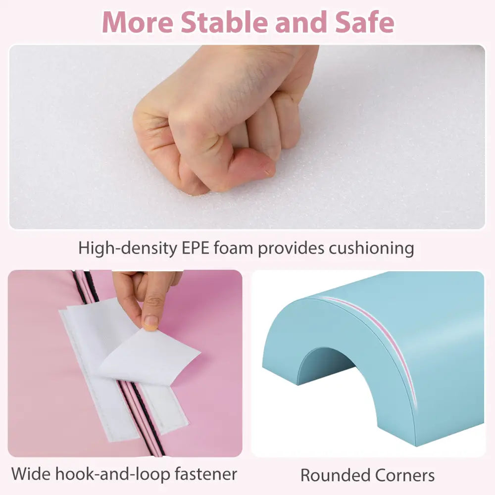 7-Piece Soft Foam Toddler Climbing Blocks Set PU Leather for 1+ Year Old-Pink - Light Pink - Climbers & Slides