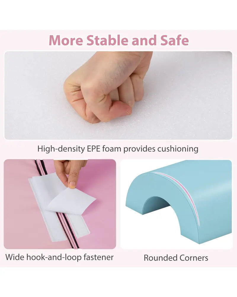 7-Piece Soft Foam Toddler Climbing Blocks Set PU Leather for 1+ Year Old-Pink - Light Pink - Climbers & Slides