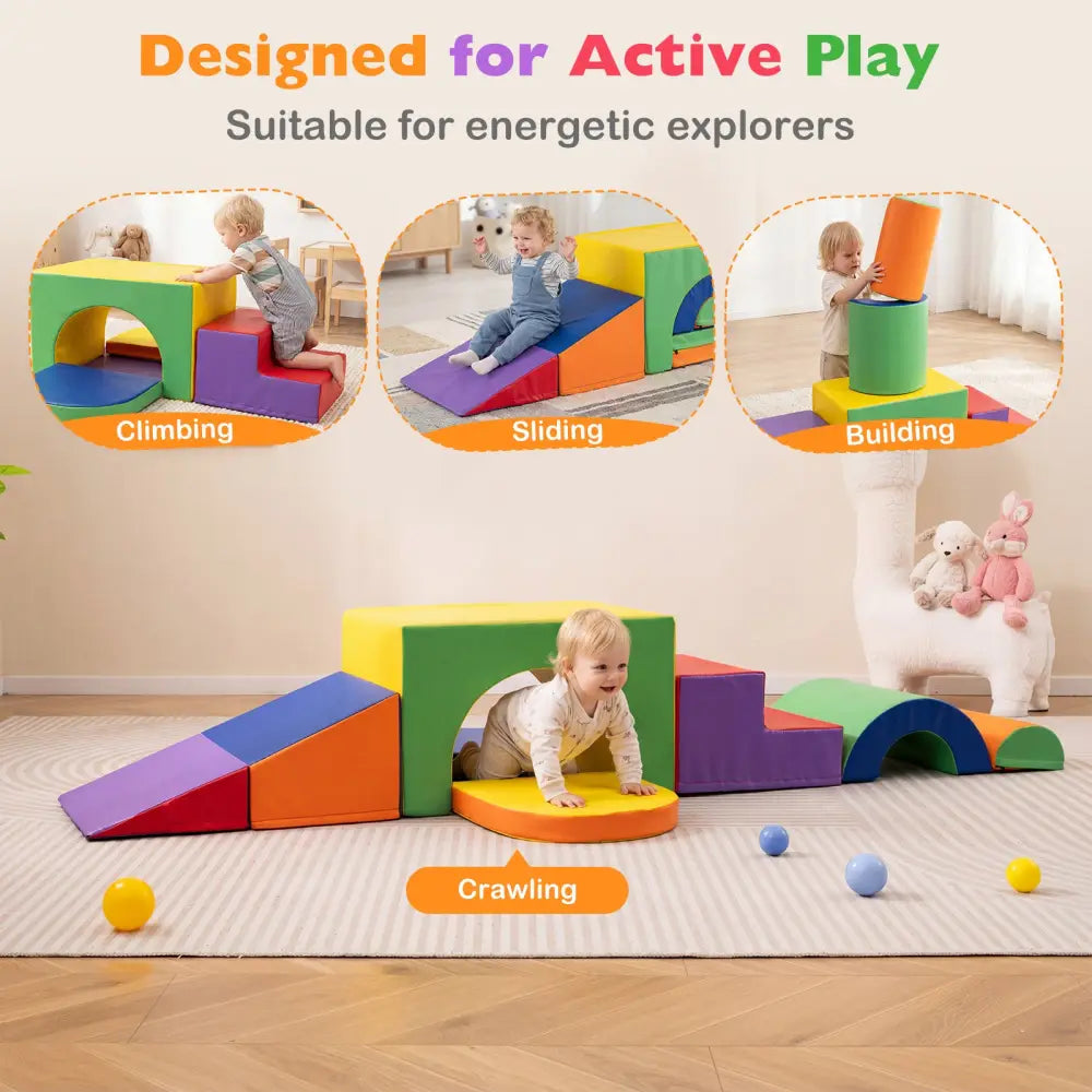 7-Piece Soft Foam Toddler Climbing Blocks Set PU Leather for 1+ Year Old-Yellow - Multicolor - Climbers & Slides