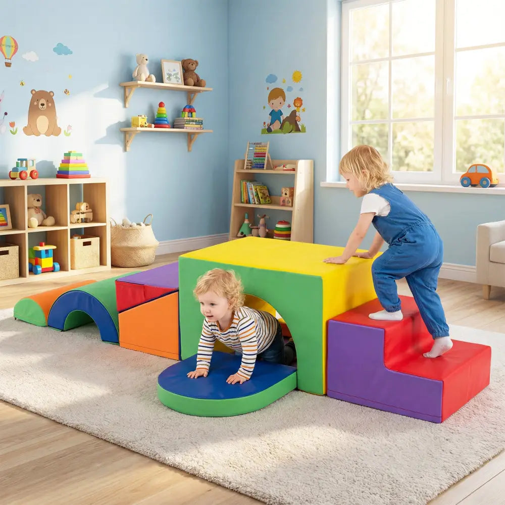 7-Piece Soft Foam Toddler Climbing Blocks Set PU Leather for 1+ Year Old-Yellow - Multicolor - Climbers & Slides