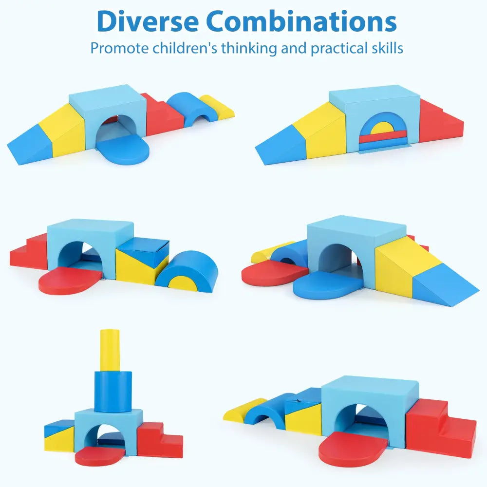 7-Piece Soft Foam Toddler Climbing Blocks Set PU Leather for 1+ Year Old-Blue - Blue - Climbers & Slides