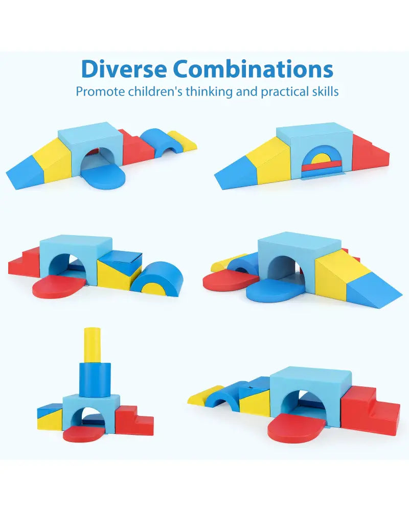 7-Piece Soft Foam Toddler Climbing Blocks Set PU Leather for 1+ Year Old-Blue - Blue - Climbers & Slides