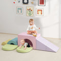 7-Piece Soft Foam Toddler Climbing Blocks Set PU Leather for 1+ Year Old-Pink - Light Pink - Climbers & Slides