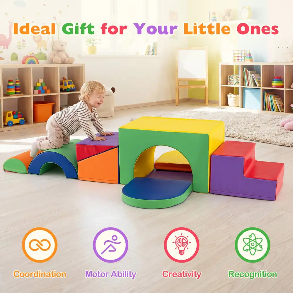 7-Piece Soft Foam Toddler Climbing Blocks Set PU Leather for 1+ Year Old-Yellow - Multicolor - Climbers & Slides