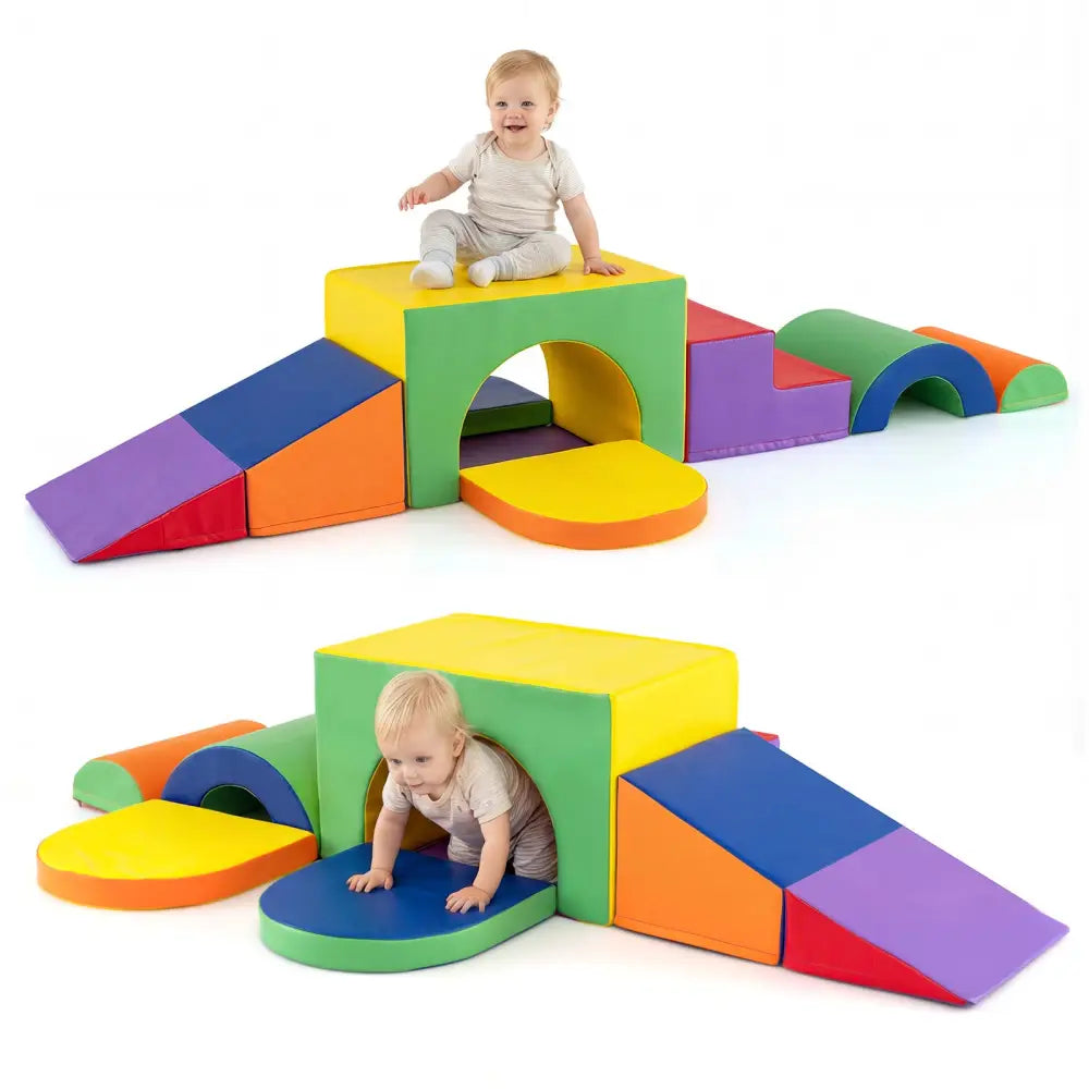 7-Piece Soft Foam Toddler Climbing Blocks Set PU Leather for 1+ Year Old-Yellow - Multicolor - Climbers & Slides