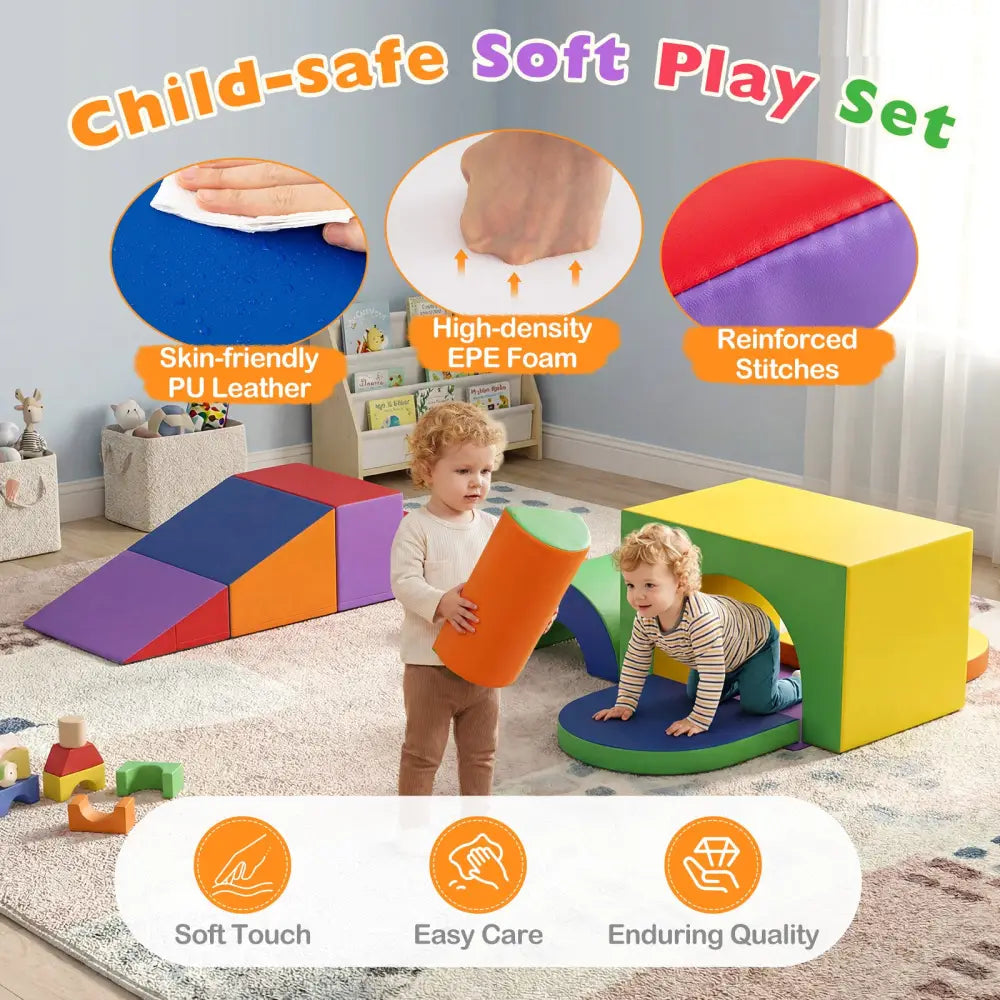 7-Piece Soft Foam Toddler Climbing Blocks Set PU Leather for 1+ Year Old-Yellow - Multicolor - Climbers & Slides