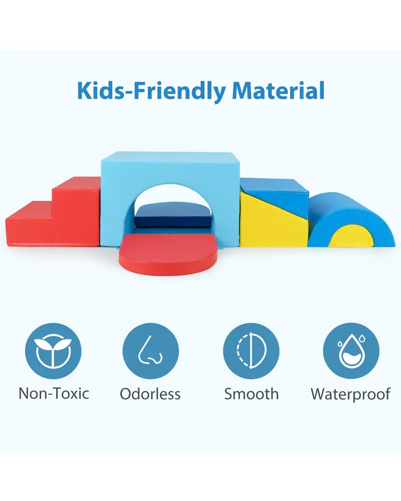 7-Piece Soft Foam Toddler Climbing Blocks Set PU Leather for 1+ Year Old-Blue - Blue - Climbers & Slides