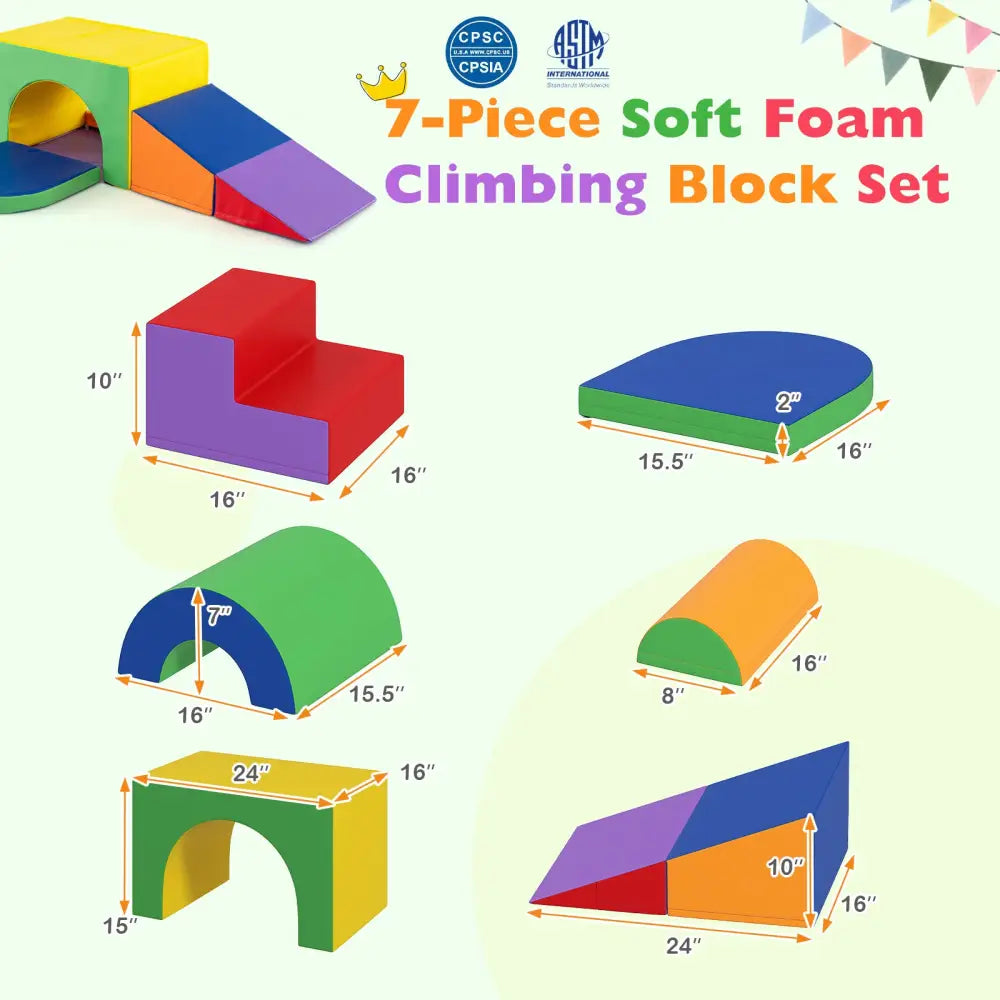 7-Piece Soft Foam Toddler Climbing Blocks Set PU Leather for 1+ Year Old-Yellow - Multicolor - Climbers & Slides