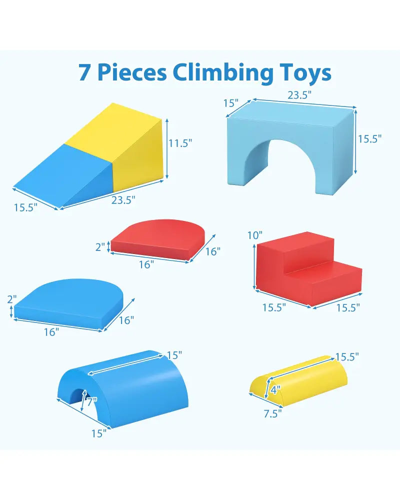7-Piece Soft Foam Toddler Climbing Blocks Set PU Leather for 1+ Year Old-Blue - Blue - Climbers & Slides